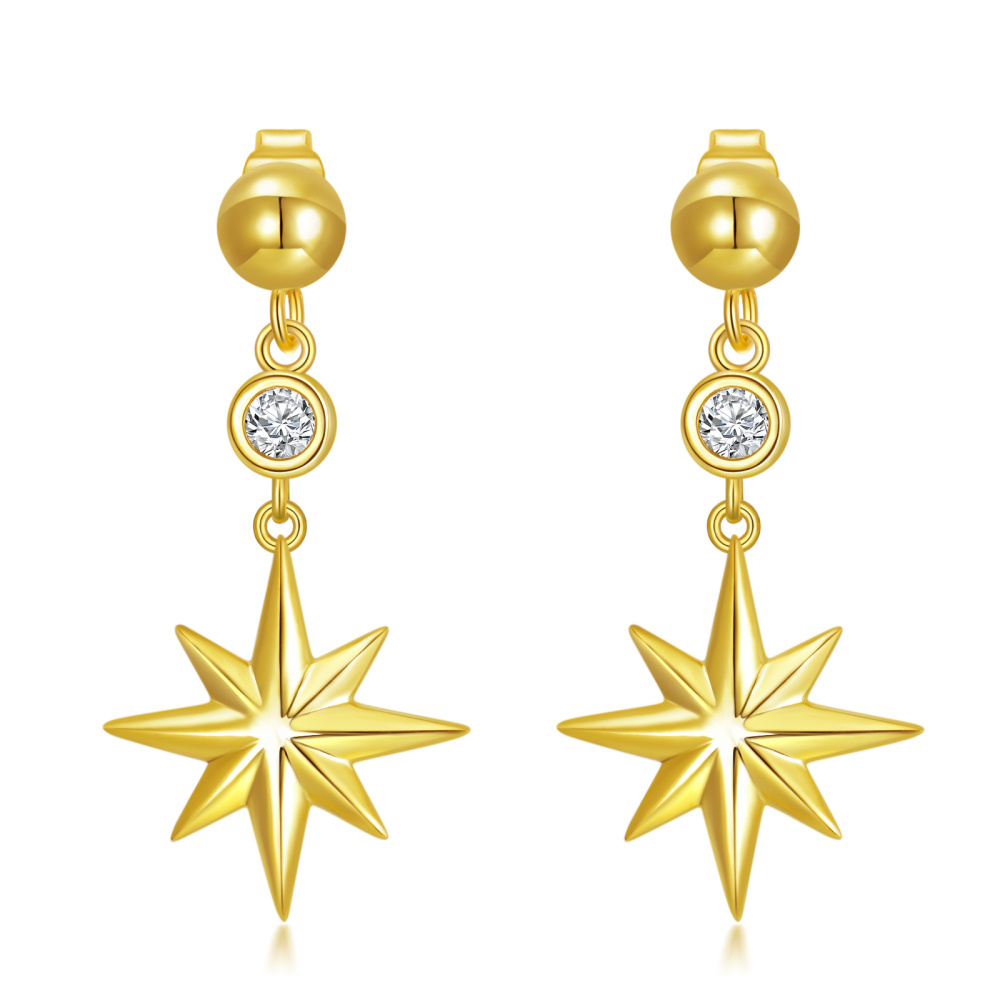 10K Gold Circular Shaped Moissanite Stars Drop Earrings-1