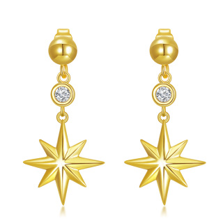 10K Gold Circular Shaped Moissanite Stars Drop Earrings-25