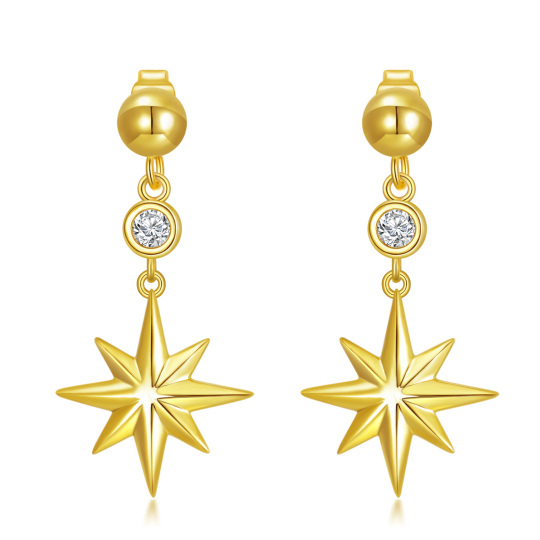 Brincos em ouro de 14 quilates em forma circular com estrelas Moissanite