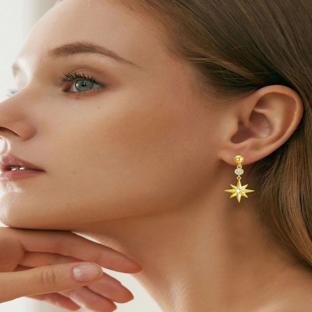 10K Gold Circular Shaped Moissanite Stars Drop Earrings-2