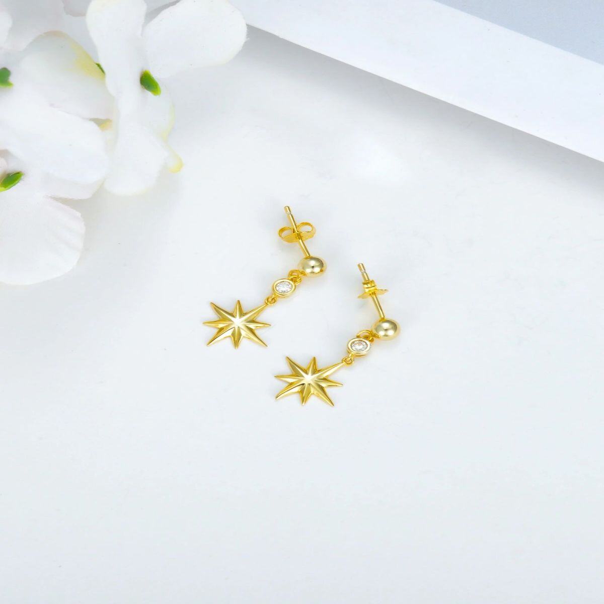 Pendientes de oro de 14 quilates con forma circular y estrellas de moissanita-4