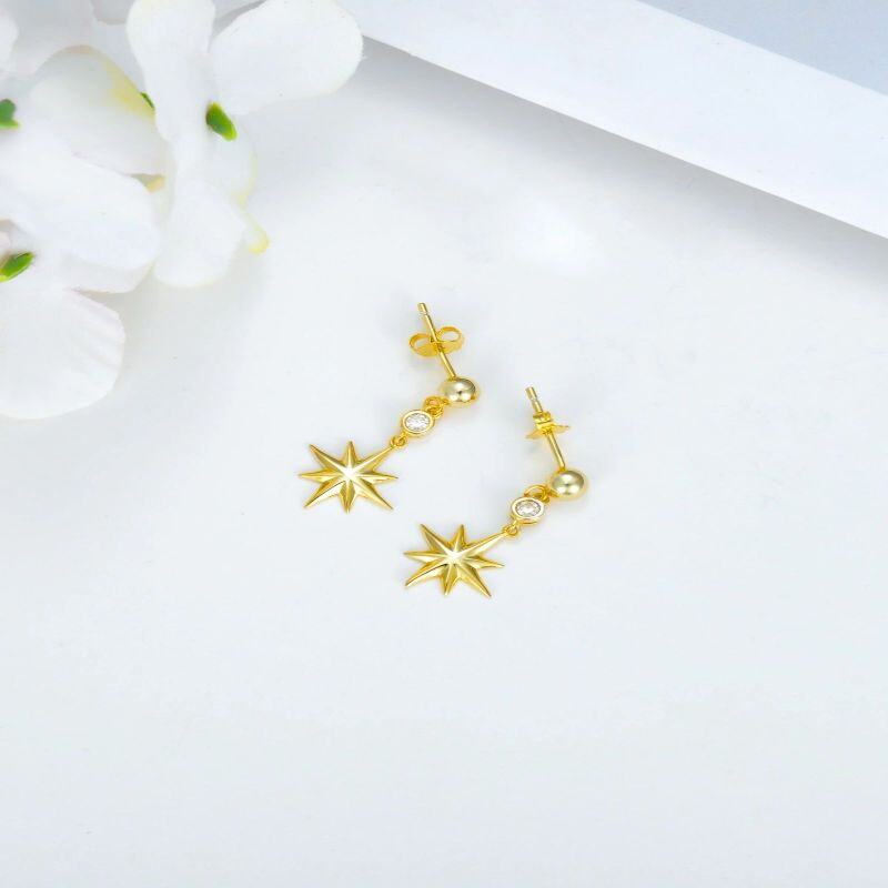 10K Gold Circular Shaped Moissanite Stars Drop Earrings-4