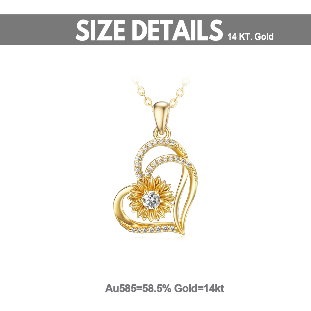 14K Gold Circular Moissanite Sunflower Heart With Heart Pendant Necklace For Women-6