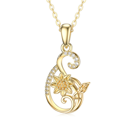 colar circular do pendente do girassol de Moissanite do ouro 14K para mulheres