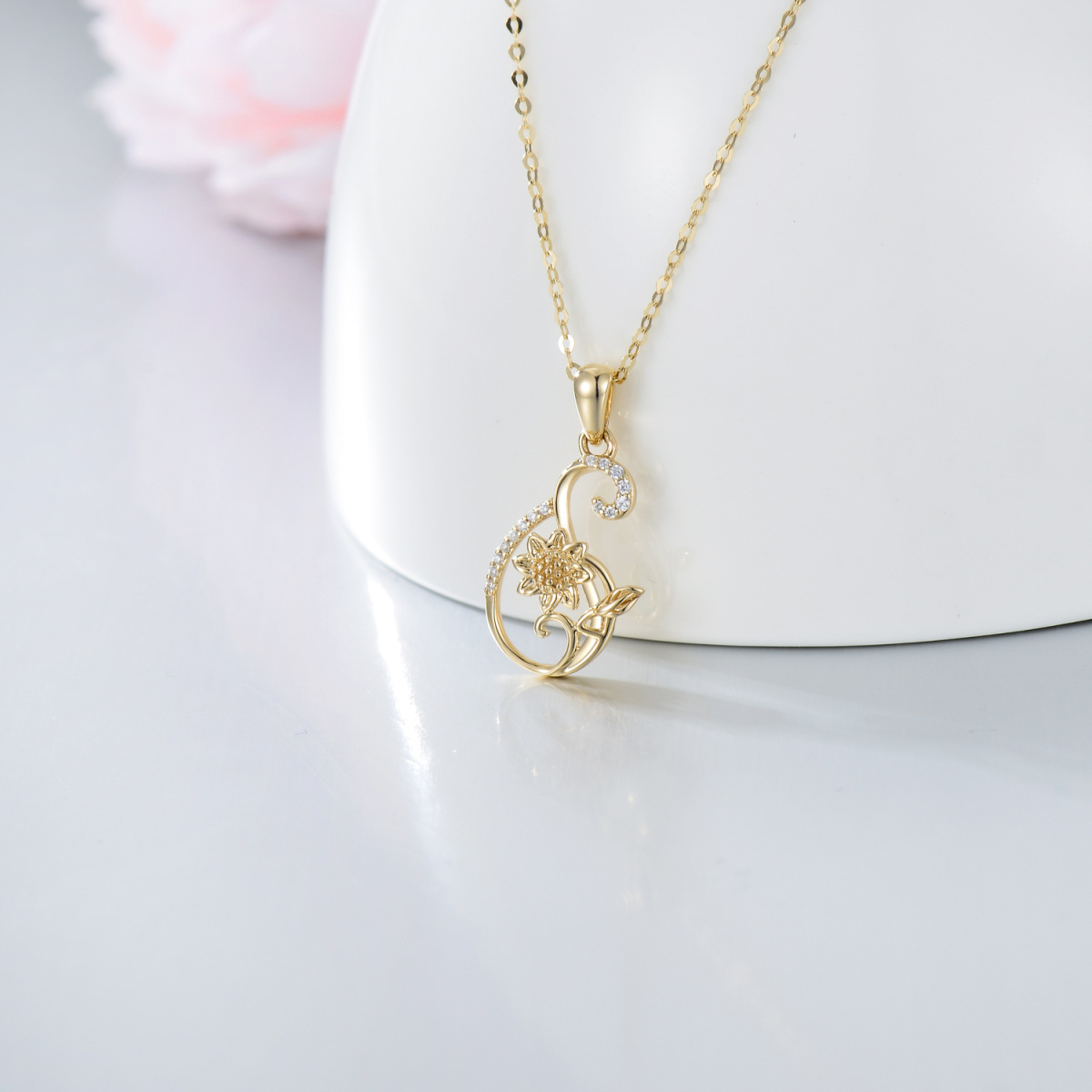 14K gouden ronde Moissanite zonnebloem hanger ketting voor dames-3