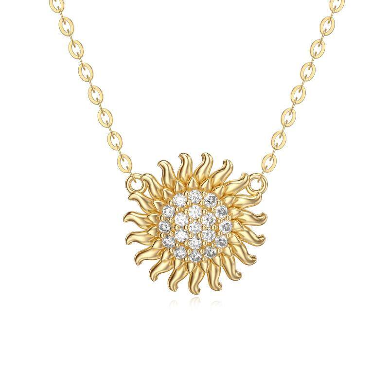 14K Gold Circular Shaped Moissanite Sunflower Pendant Necklace-1