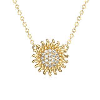 10K Gold Circular Shaped Moissanite Sunflower Pendant Necklace-50