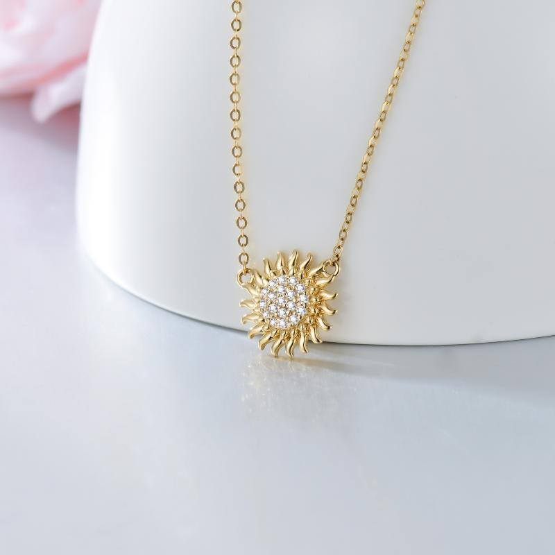 14K Gold kreisförmig Moissanit Sonnenblume Anhänger Halskette-3