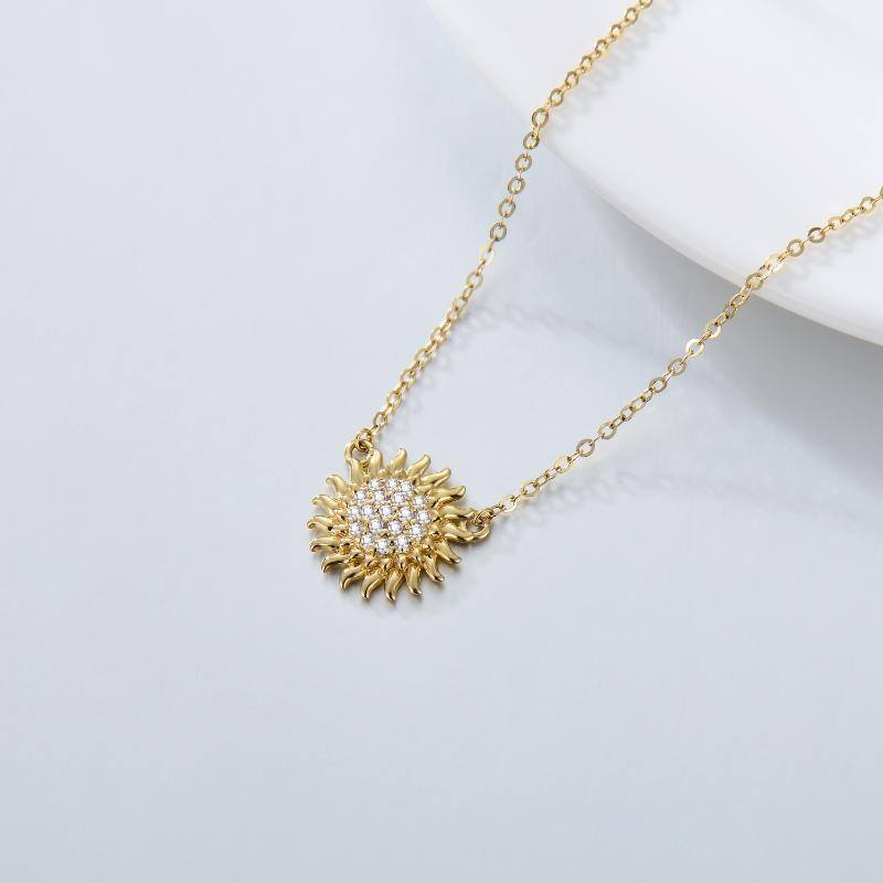 14K Gold Circular Shaped Moissanite Sunflower Pendant Necklace-4