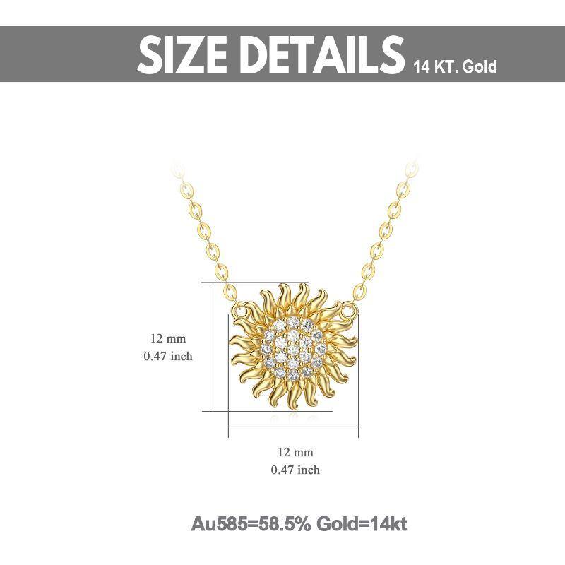 14K Gold kreisförmig Moissanit Sonnenblume Anhänger Halskette-5