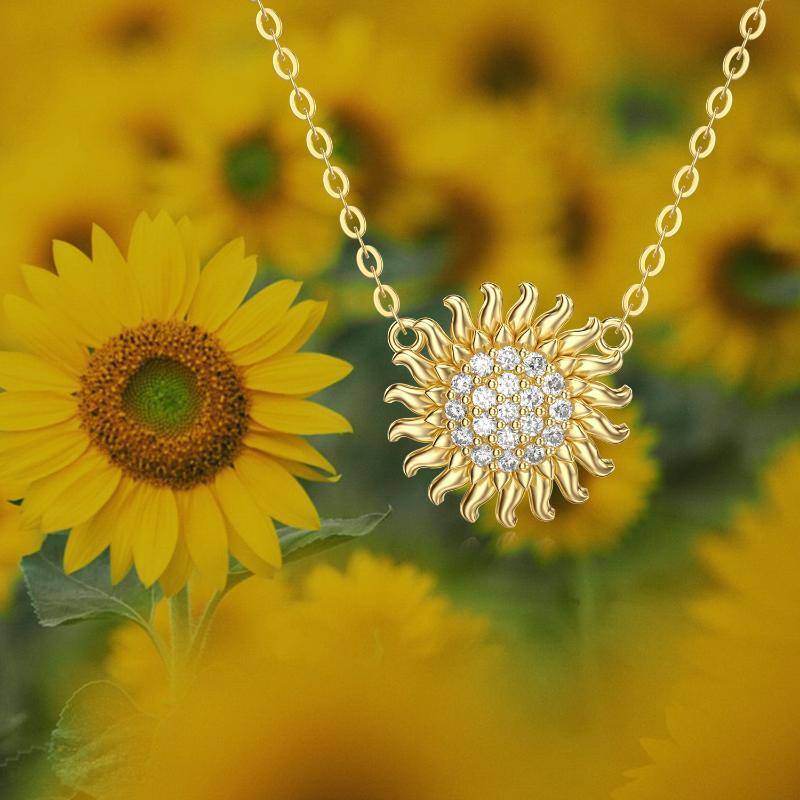 10K Gold Circular Shaped Moissanite Sunflower Pendant Necklace-6