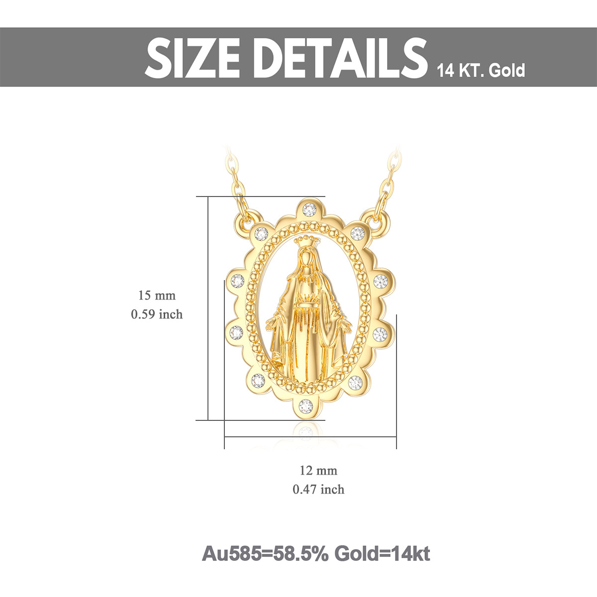 18K Gold Circular Shaped Moissanite Virgin Mary Pendant Necklace-5