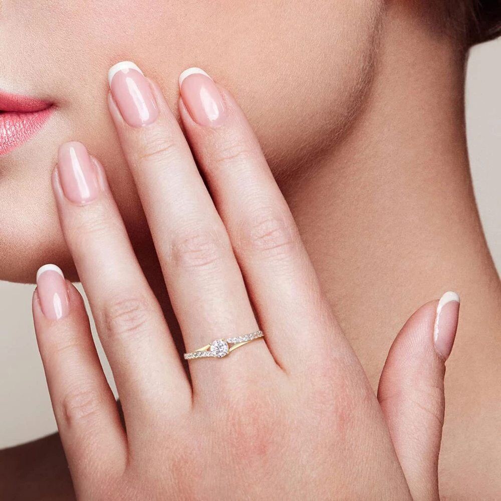 Aliança de casamento de moissanita redonda de ouro 10K-2