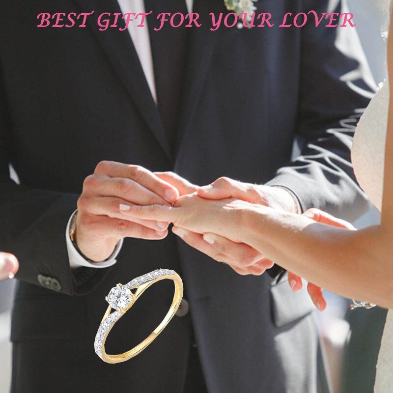 Anello nuziale in oro bianco 10K con moissanite taglio rotondo-4