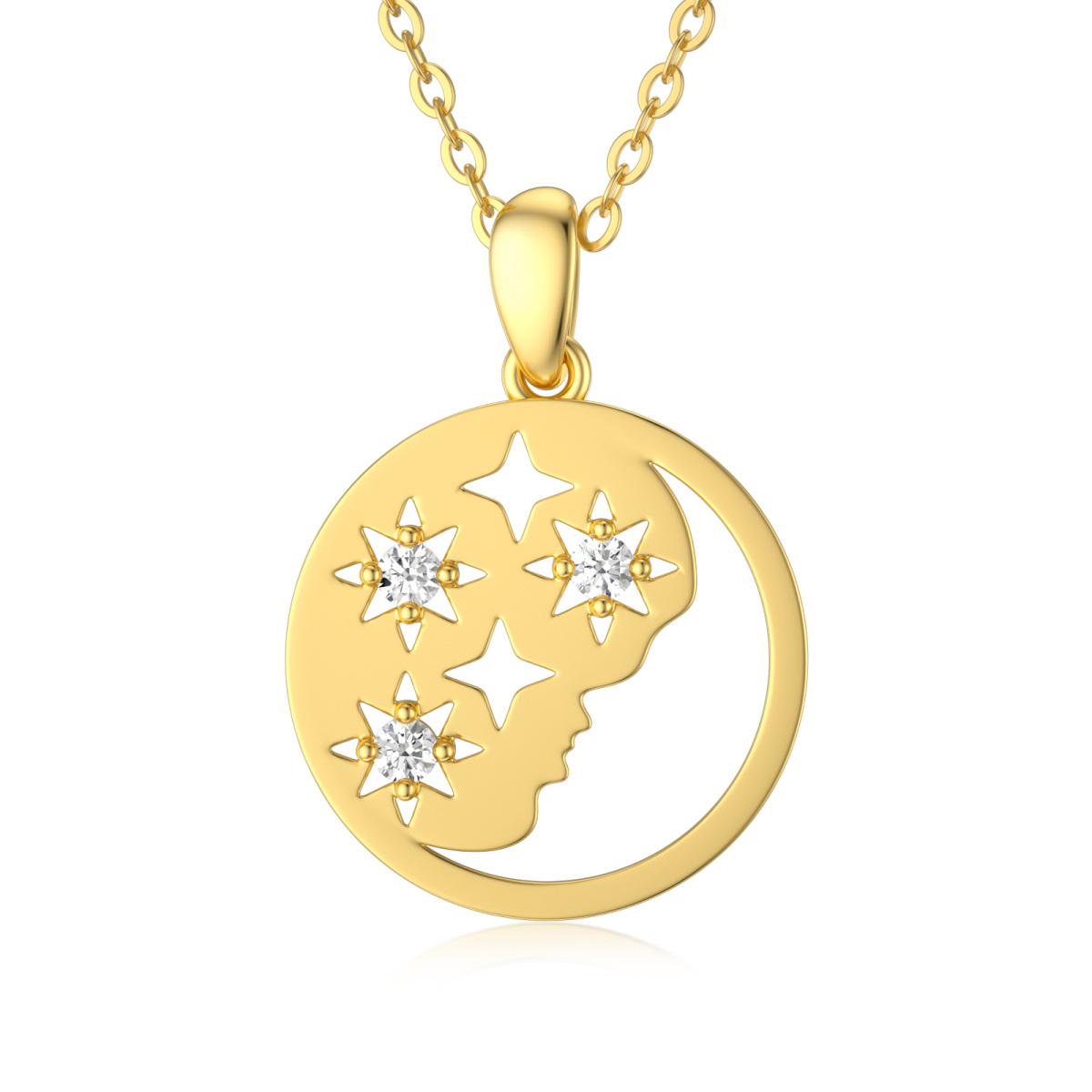 Collier pendentif lune en or 14K à zircon cubique-1