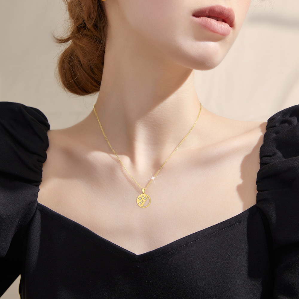 Collar de oro de 14 quilates en forma circular de circonio cúbico Luna colgante-2