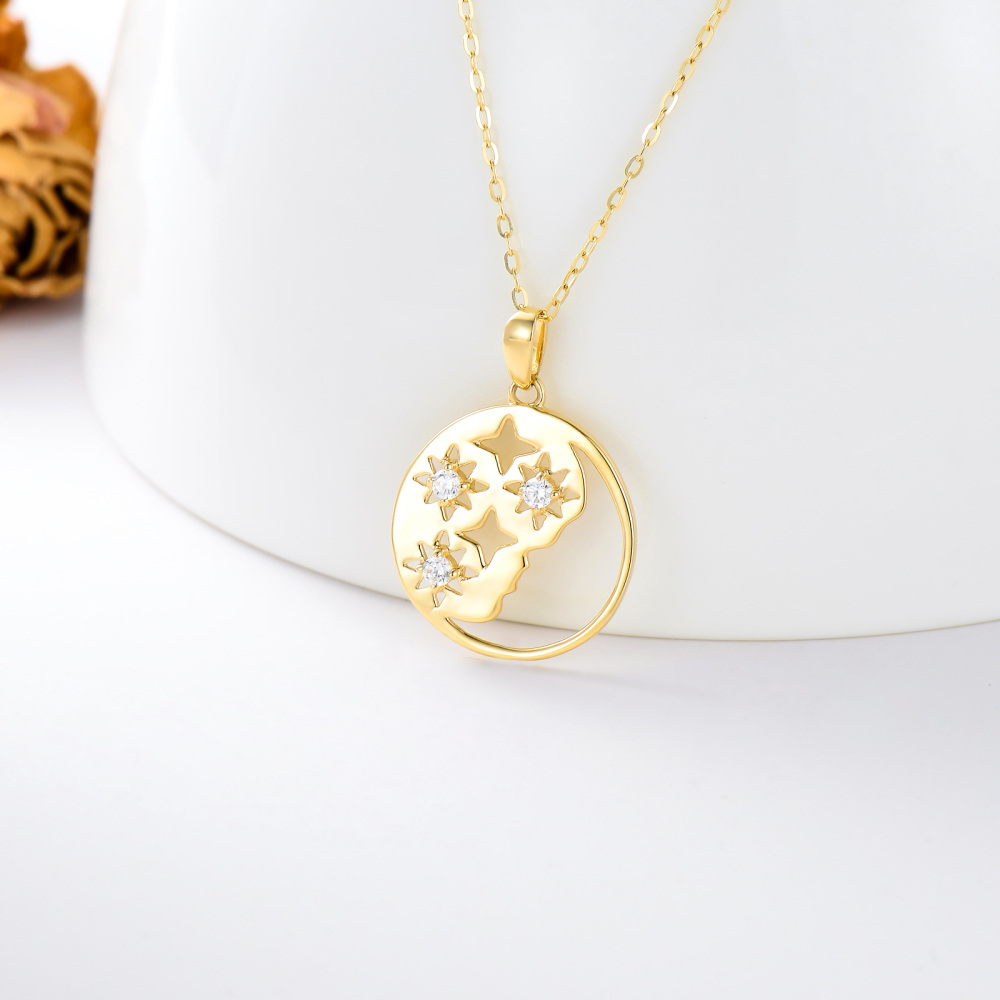 Collar de oro de 14 quilates en forma circular de circonio cúbico Luna colgante-3