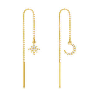 10K Gold Circular Shaped Cubic Zirconia Moon & Star Drop Earrings-31