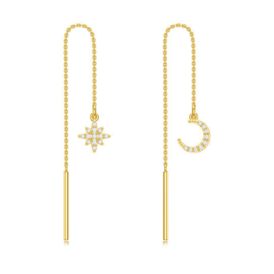 10K Gold Circular Shaped Cubic Zirconia Moon & Star Drop Earrings