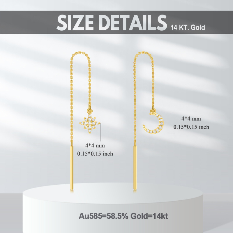 10K Gold Circular Shaped Cubic Zirconia Moon & Star Drop Earrings-5