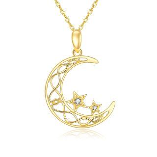 10K Gold Circular Shaped Cubic Zirconia Moon & Star Pendant Necklace-37