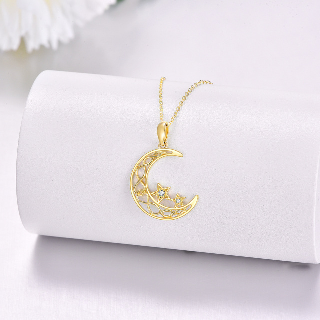 Collier en or 14K avec pendentif lune et étoile en zircon cubique-3