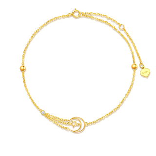 10K Gold Circular Shaped Cubic Zirconia Moon & Star Single Layer Anklet-9