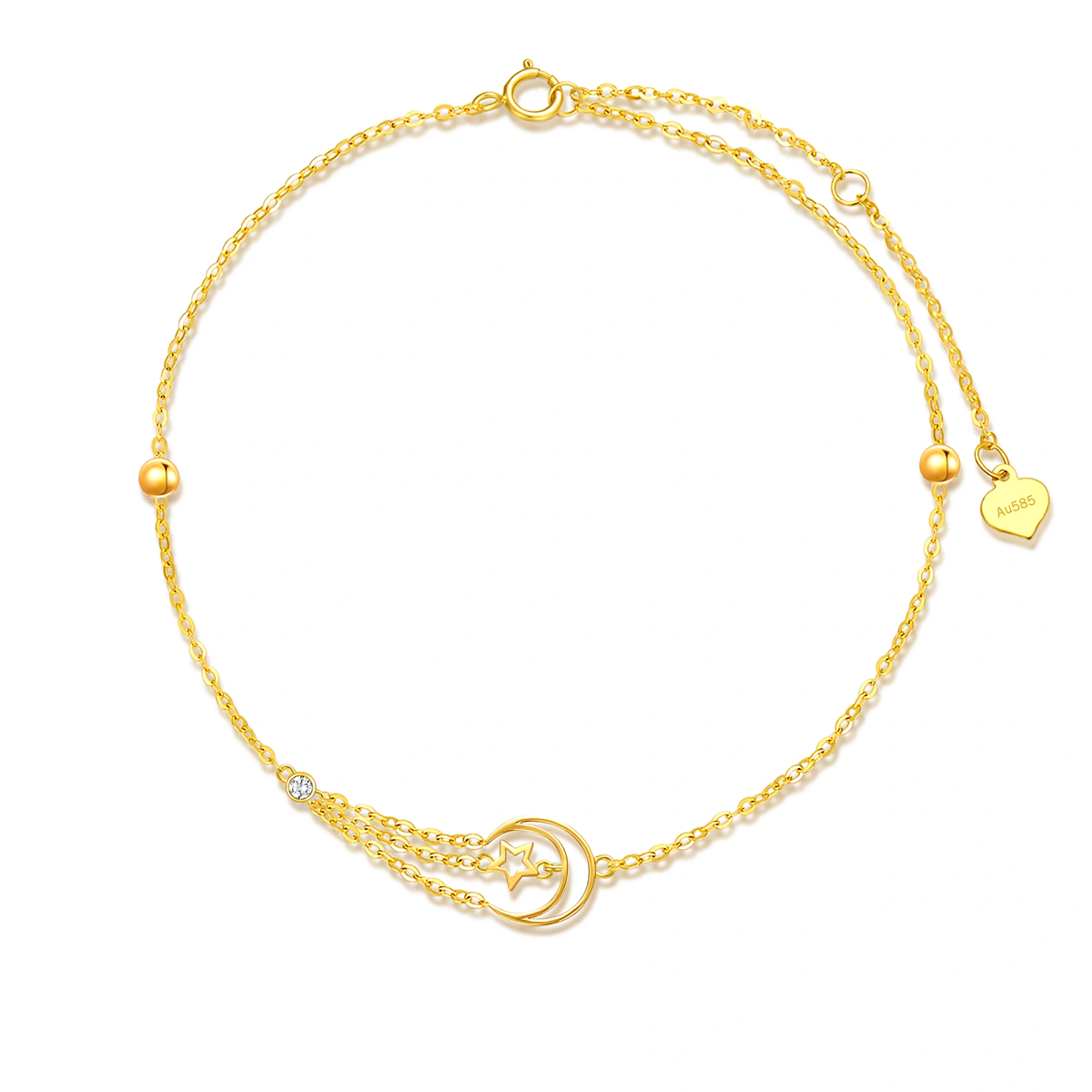 18K Gold Circular Shaped Cubic Zirconia Moon & Star Single 18K Gold Circular Shaped Cubic Zirconia Moon & Star Single