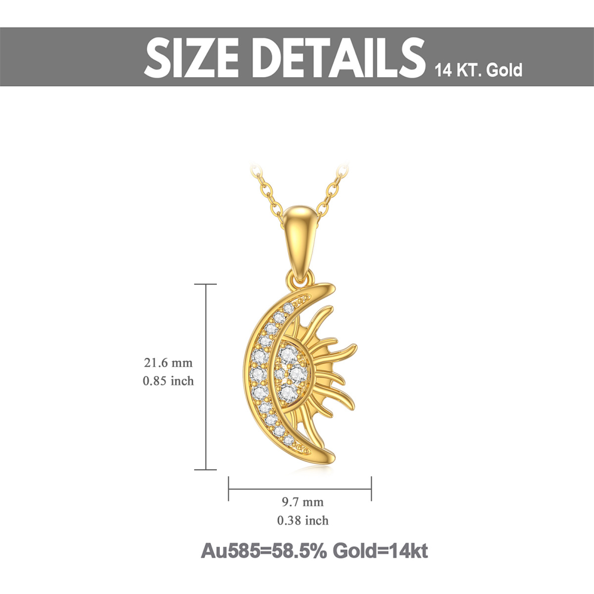 14K Gold kreisförmig Cubic Zirkonia Mond & Sonne Anhänger Halskette-5