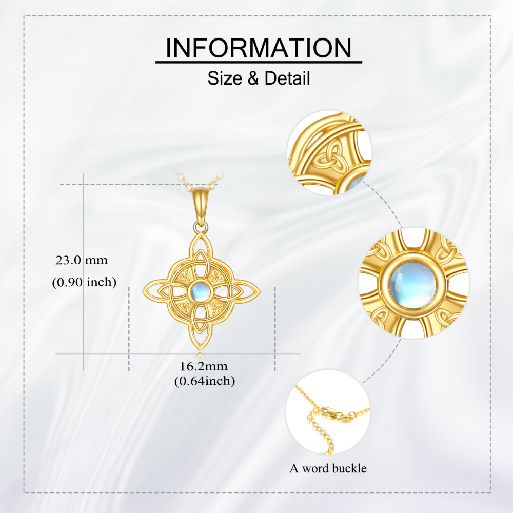 Collar con colgante de nudo celta de piedra lunar circular de oro de 14 quilates con nudo de bruja para mujer-5