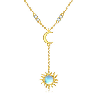 10K Gold Circular Shaped Moonstone Moon & Sun Adjustable Y Necklace-12