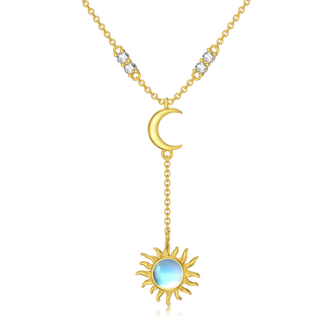 Collier en Y réglable en or 14K avec pierres de lune circulaires, lune et soleil