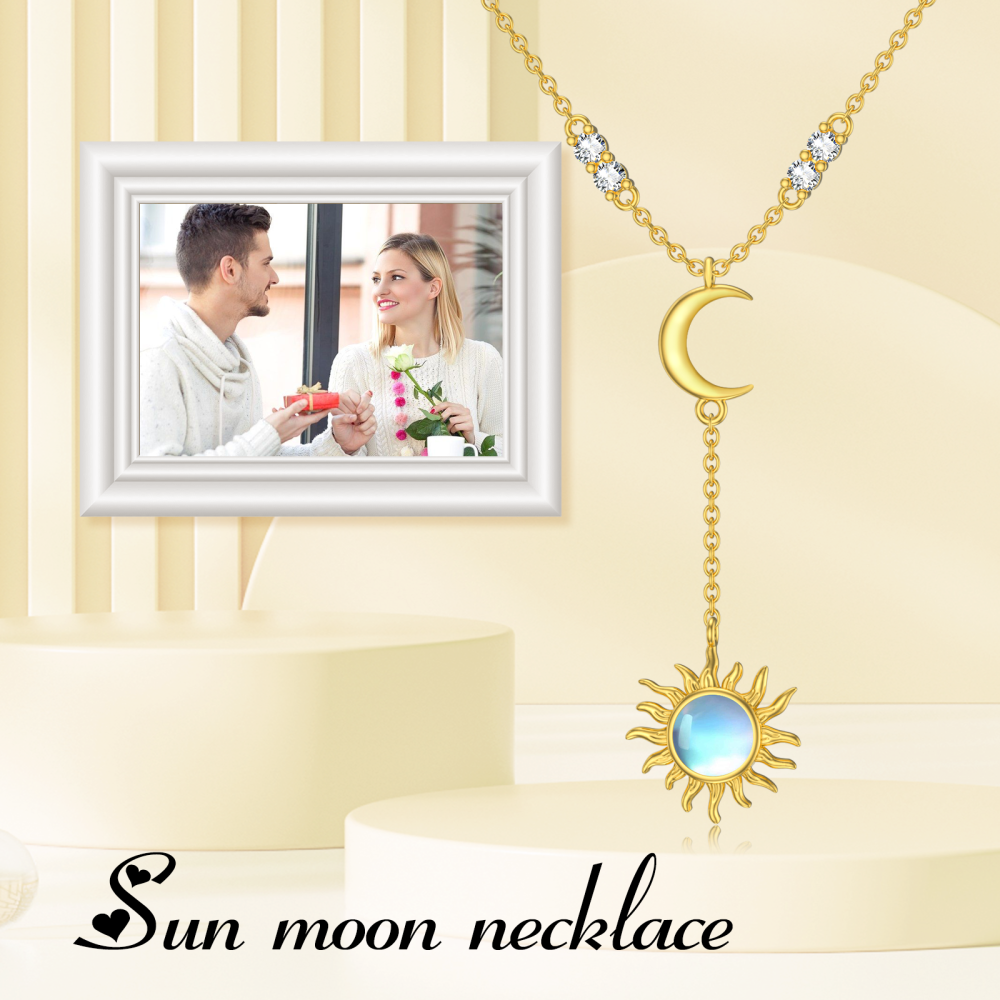 10K Gold Circular Shaped Moonstone Moon & Sun Adjustable Y Necklace-6