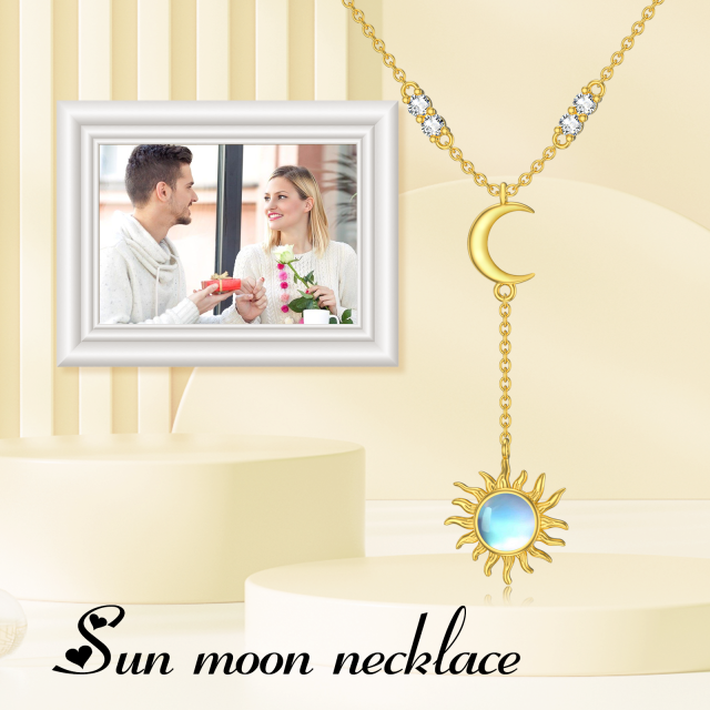 14K Gold Circular Shaped Moonstone Moon & Sun Adjustable Y Necklace-6