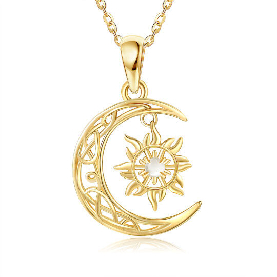 Collier en or 14K avec pendentif lune et soleil en pierre de lune de forme circulaire