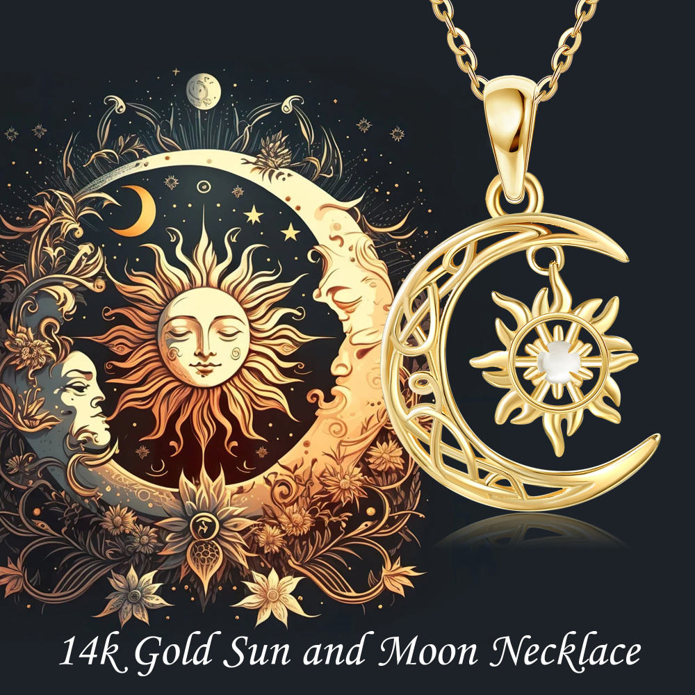 Collier en or 10K avec pendentif lune et soleil en pierre de lune de forme circulaire-6