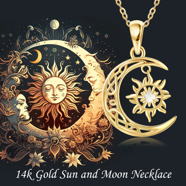 14K Gold Circular Shaped Moonstone Moon & Sun Pendant Necklace-6