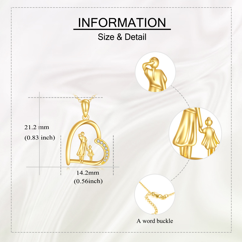 18K Gold Circular Cubic Zirconia Mother With Daughter & Heart Pendant Necklace For Mom-6