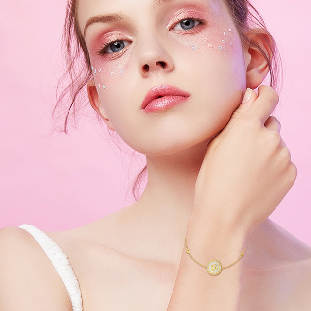 14K Gold kreisförmig Perlmutt Rose Anhänger Armband-2