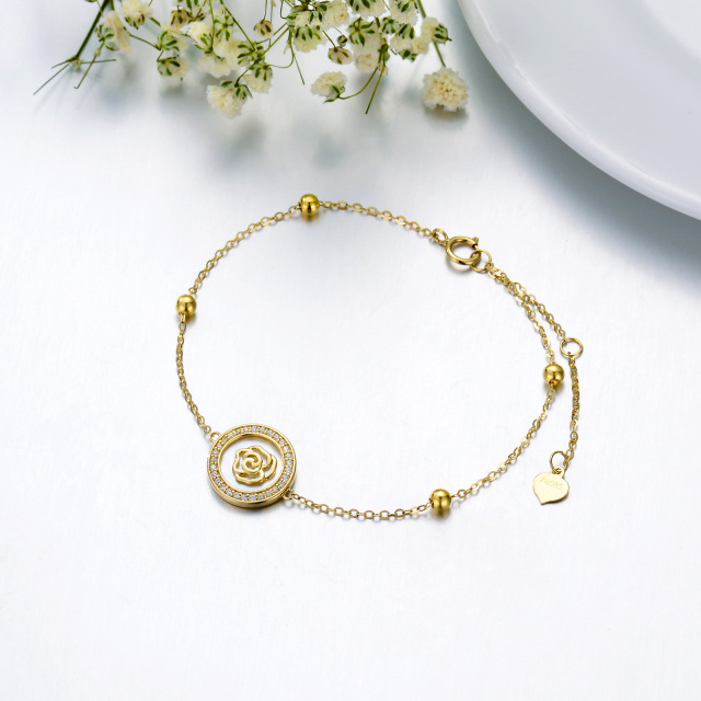 14K Gold kreisförmig Perlmutt Rose Anhänger Armband-4