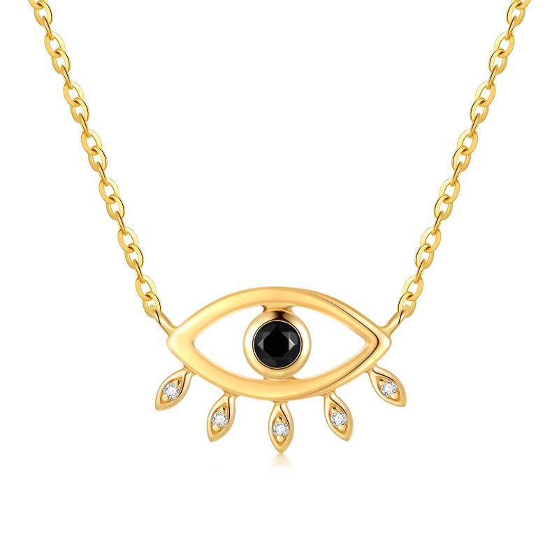10K Gold Circular Shaped Obsidian Evil Eye Pendant Necklace-1
