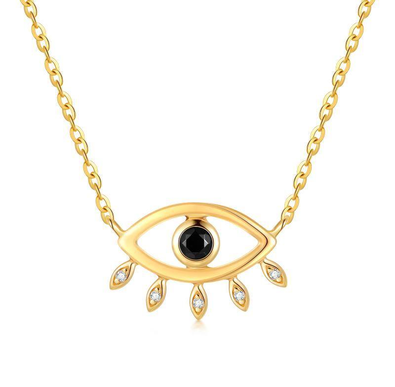 10K Gold Circular Shaped Obsidian Evil Eye Pendant Necklace-19