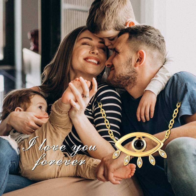 10K Gold Circular Shaped Obsidian Evil Eye Pendant Necklace-3