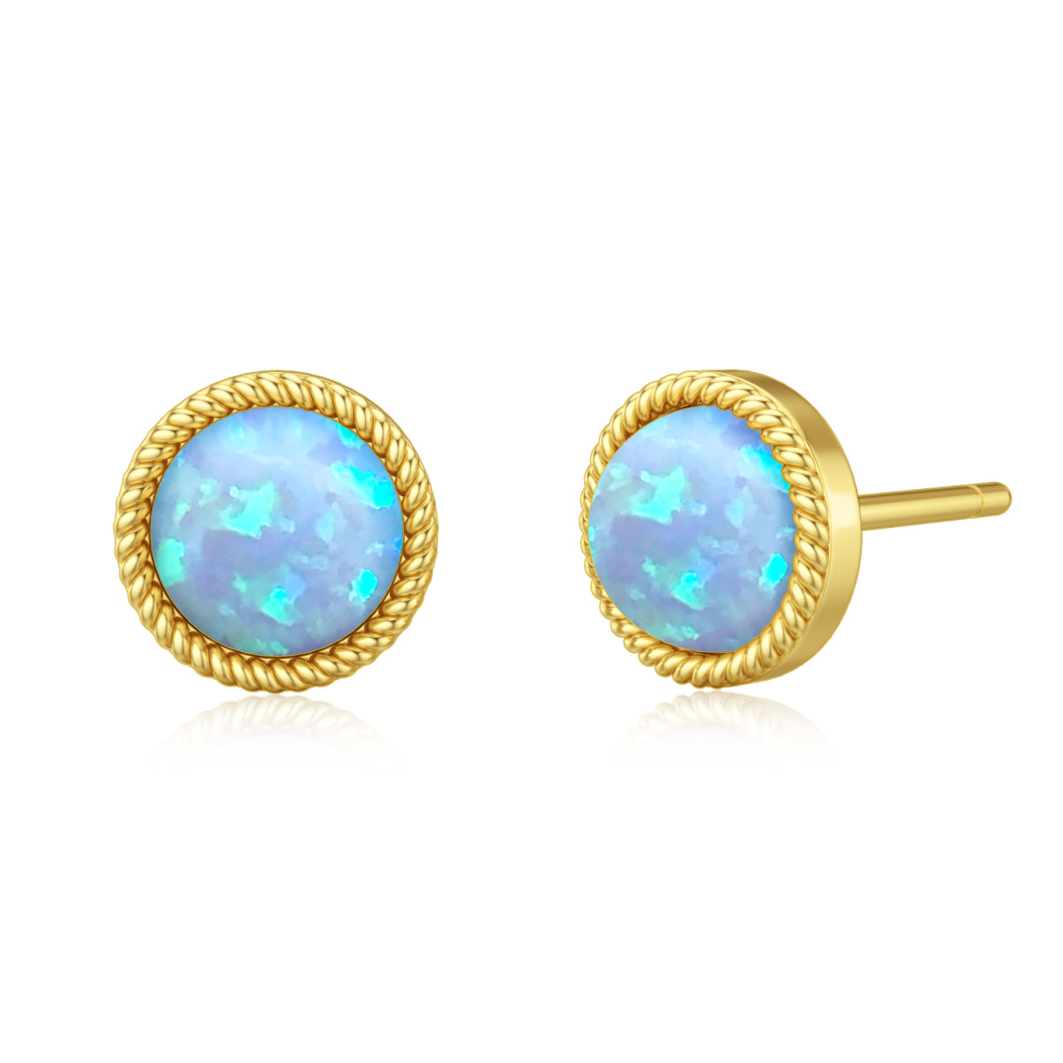 10K Gold Circular Shaped Opal Ball Stud Earrings-1