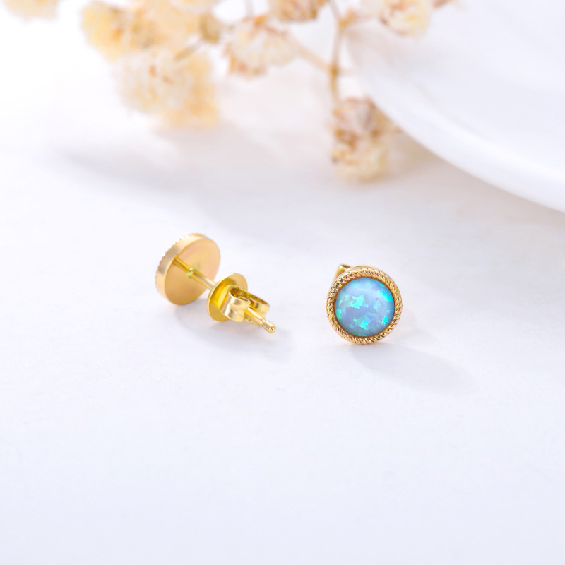 Pendientes de oro de 10 quilates en forma de bola de ópalo circular-4