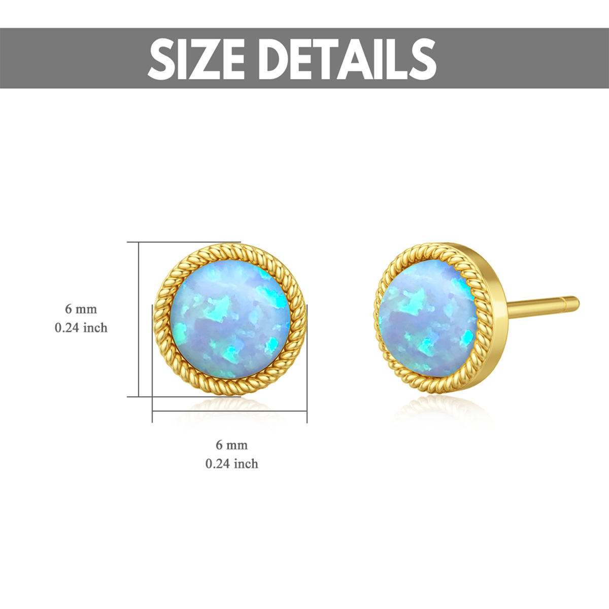 10K Gold Circular Shaped Opal Ball Stud Earrings-5