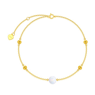 10K Gold Circular Shaped Opal Bead Charm Bracelet-49