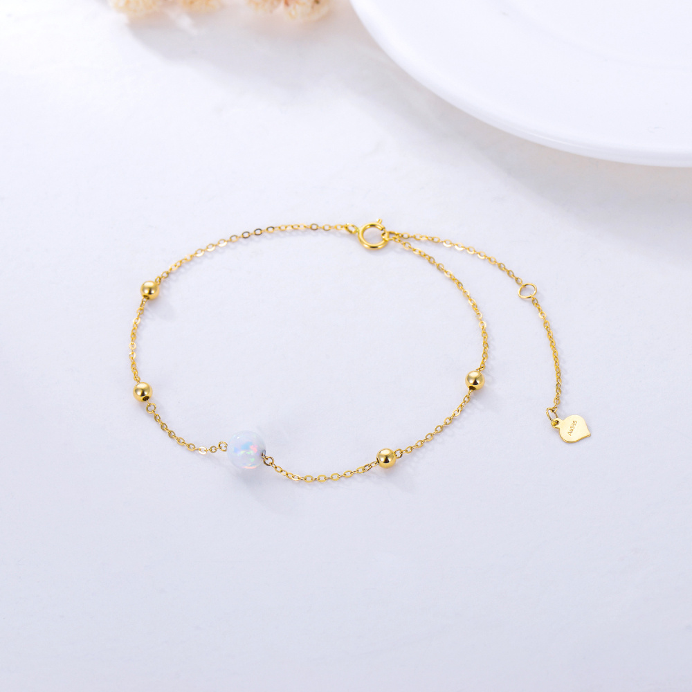 10K Gold Circular Shaped Opal Bead Charm Bracelet-3