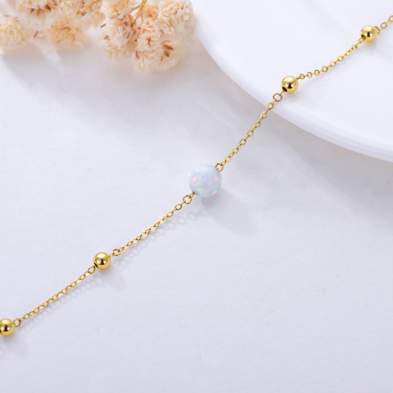 10K Gold Circular Shaped Opal Bead Charm Bracelet-4