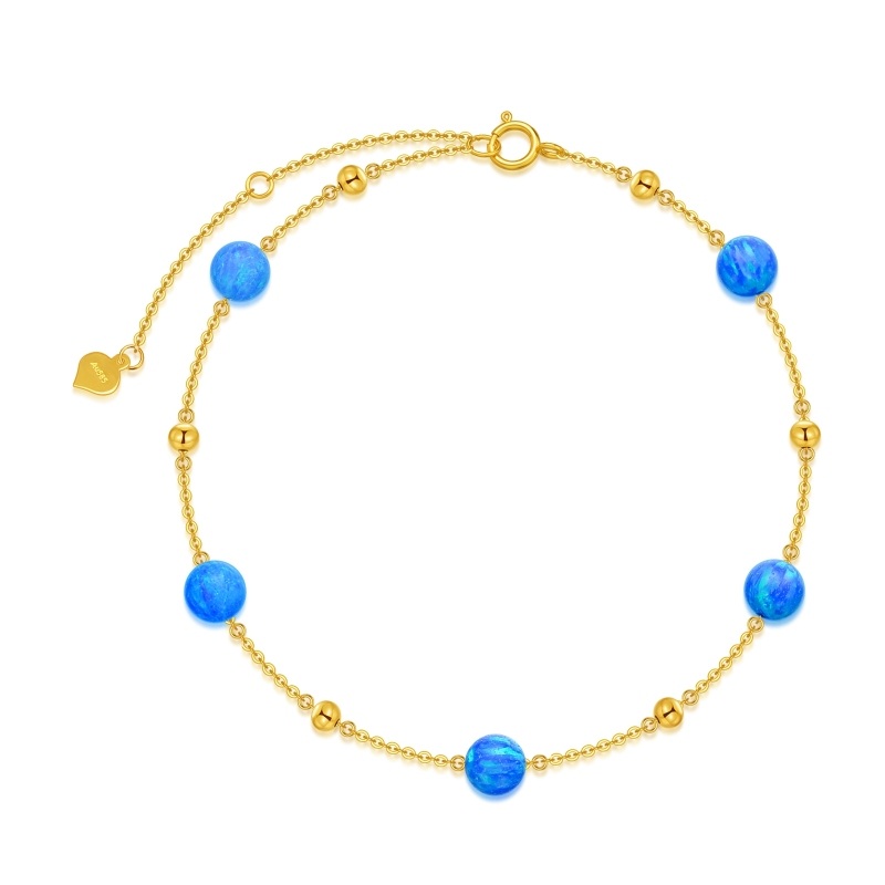 10K Gold Circular Shaped Opal Bead Single Layer Anklet-2